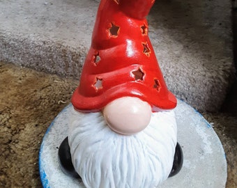 Painted Ceramic Gnome  Star Lantern