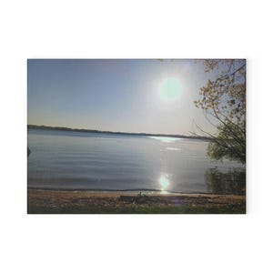 Serene Lake View Glass Cutting Board | Kitchen Decor, Gift for Chefs, Housewarming, Nature Lover&#39;s Gift, Cutting Board Decor