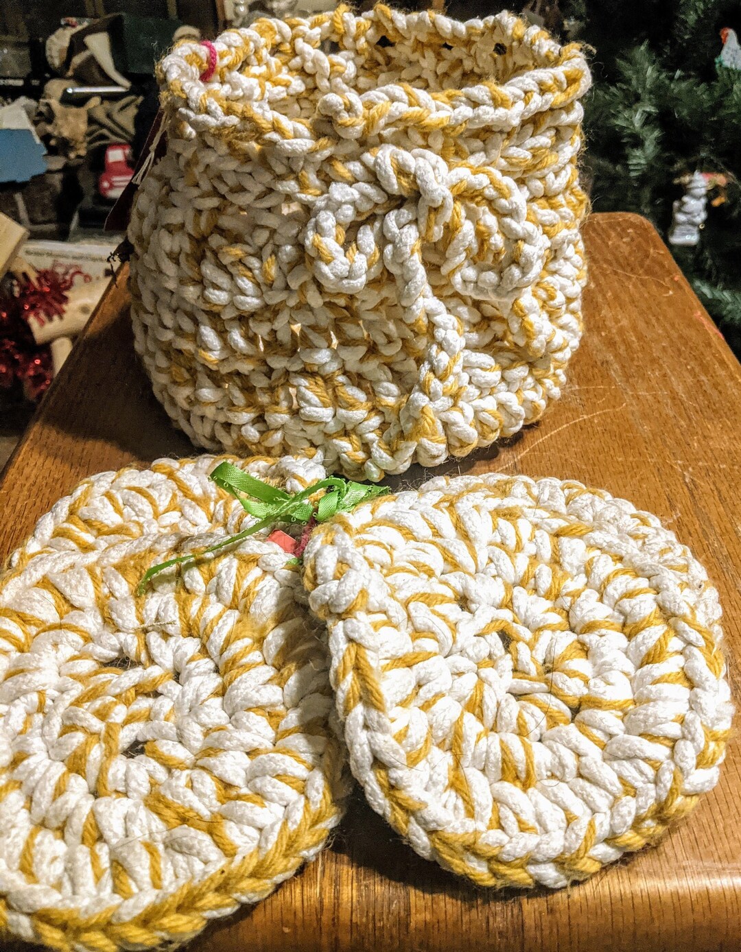 Crochet Clothesline Basket With Four Crochet Clothesline Etsy