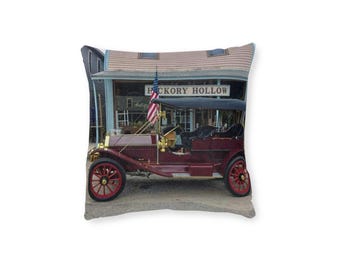 Antique Car Square Pillow, Vintage Decor Cushion, Retro Home Accent, Classic Automobile Gift, Cozy Throw Pillow