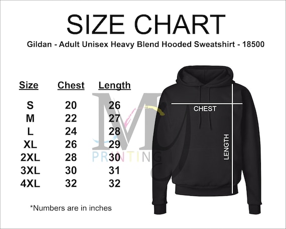 Gildan 18500 Size Chart Mock-up Heavy Blend Hoodie Sizing | Etsy