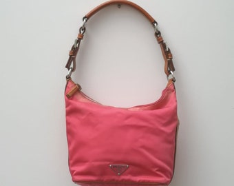 Vintage PRADA Tessuto Mini-Hobo Bag In Leather Handle, Made In Italy