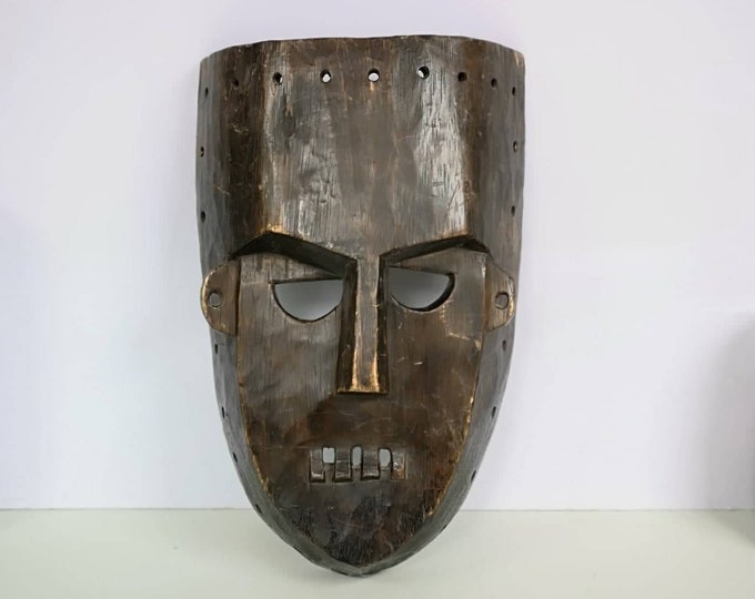 Old Congolese Lwalwa Ritual Wooden Face Cloak , Early 20th Century