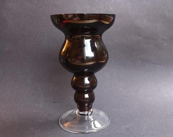 Italian Venetian Handblown Goblet Vase in Dark Brown Murano Glass, Ca. 1940