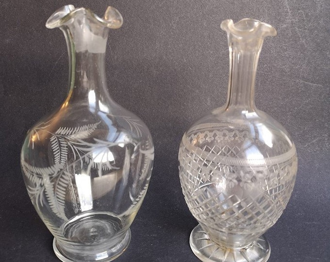 19th Century Victorian Antique Etched Glass Vases Circa 1880