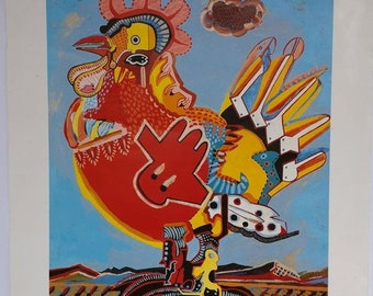 Signed Simon Dittrich's 'ROOSTER' Serigraph In Colours, Ca. 1973