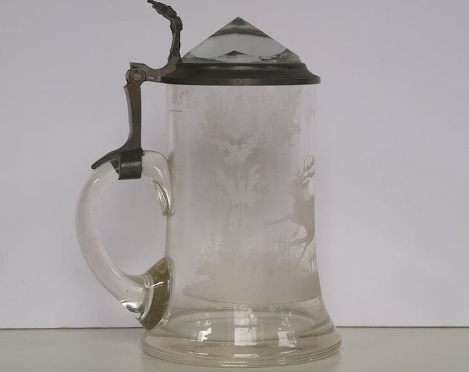 A German Late 18th or Early 19th Century Glass & Pewter Engraved Tankard