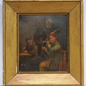 Manner Of ADRIAEN BROUWER Three Peasants Signed Oil On Copper, Dutch School Early 19th Century image 1