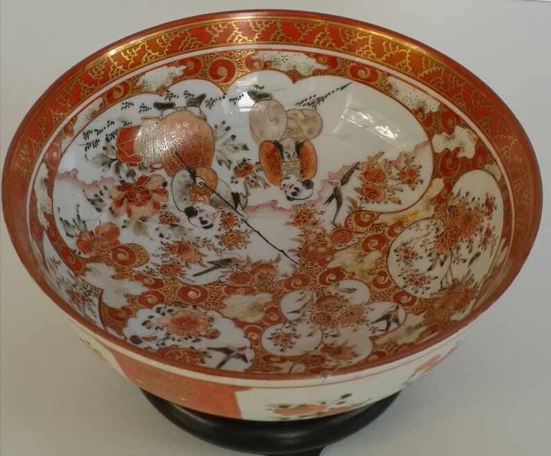 Edo Period Japanese Kutani Orange Porcelain Bowl Decorated Etsy