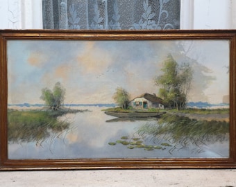 Dutch Landscape Pastel Painting Signed, Circa 1920-1930