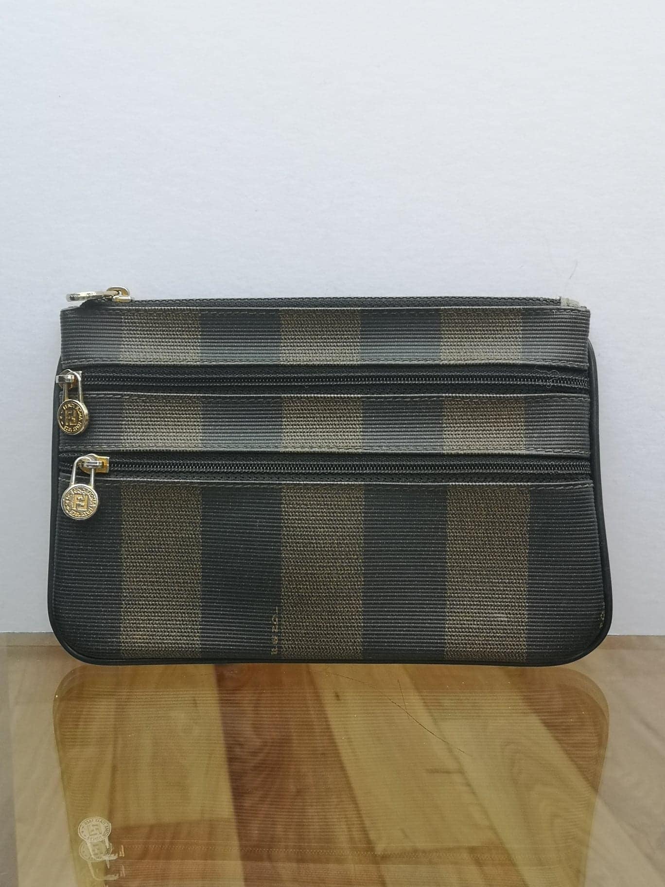 Fendi Speedy Bag Tote Pequin Stripe Canvas with Leather Trim Vintage 80s