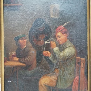 Manner Of ADRIAEN BROUWER Three Peasants Signed Oil On Copper, Dutch School Early 19th Century image 8