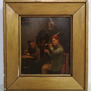 Manner Of ADRIAEN BROUWER Three Peasants Signed Oil On Copper, Dutch School Early 19th Century image 2