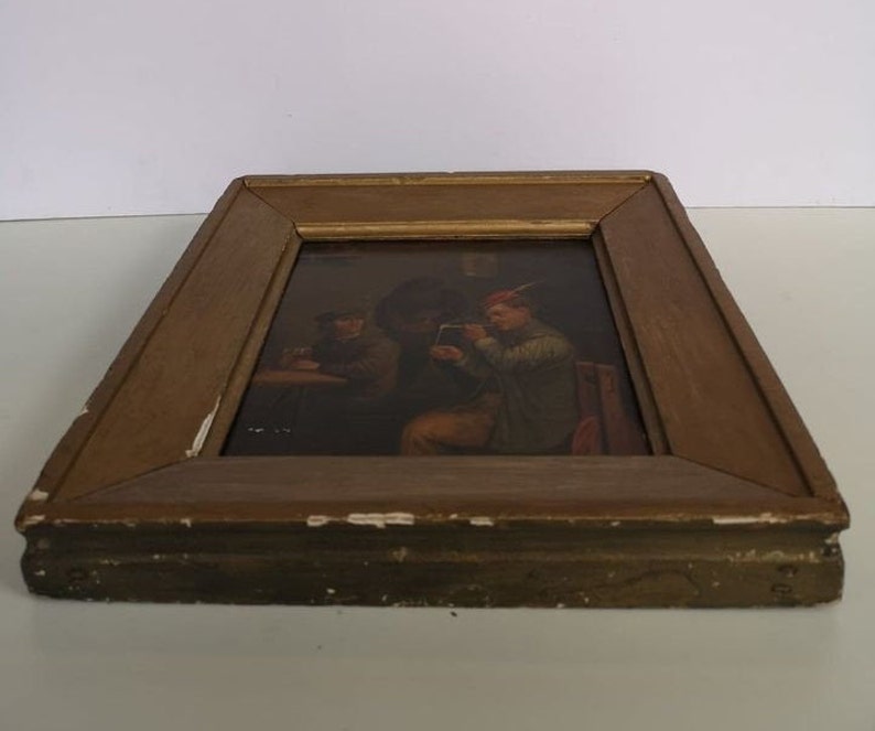 Manner Of ADRIAEN BROUWER Three Peasants Signed Oil On Copper, Dutch School Early 19th Century image 9