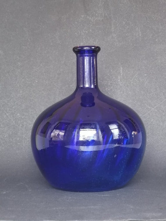Antique Hand Blown Deep Cobalt Blue Glass Bottle Vase Circa Etsy