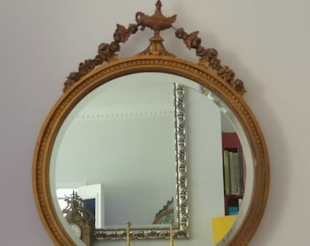 19th Century French Giltwood, Gesso Framed Urn Top Round Mirror, Ca. 1880