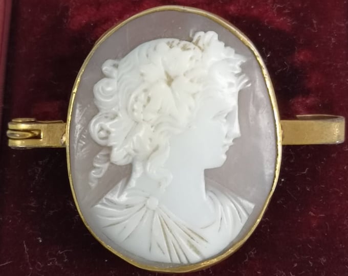 Early 19th Century Gilt Cameo Brooch, Faustina The Younger (Faustina II) As A Bacchante, Probably Italian