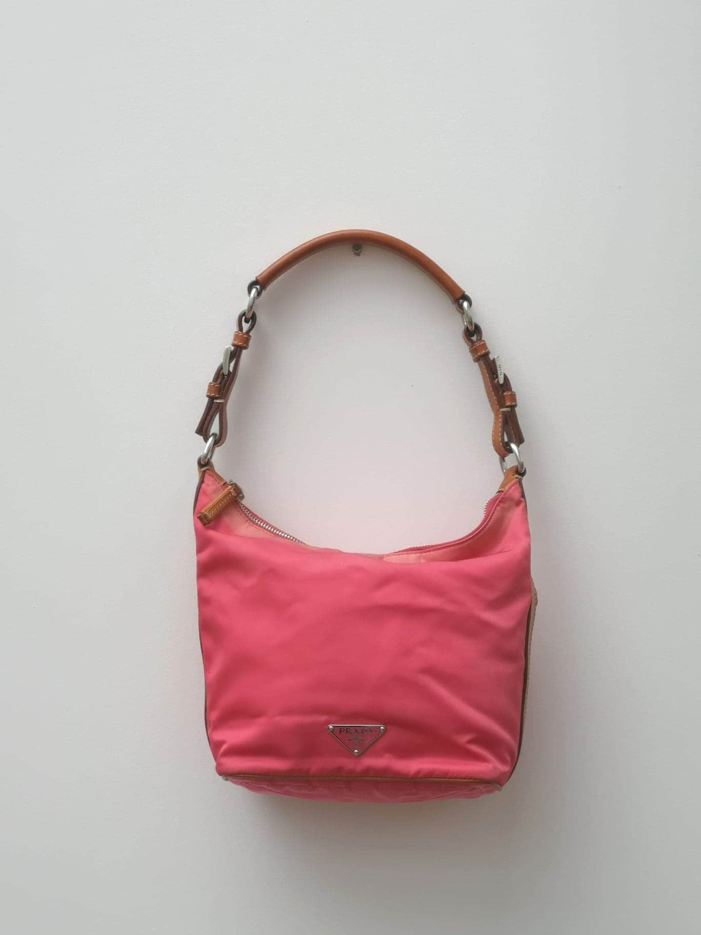 Prada Vintage - Gathered Nylon Chain Shoulder Bag - Pink - Leather