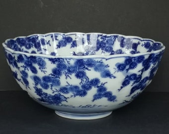 Antique Japanese Arita Ware Porcelain Bowl In Underglaze Blue, Ca. 1900