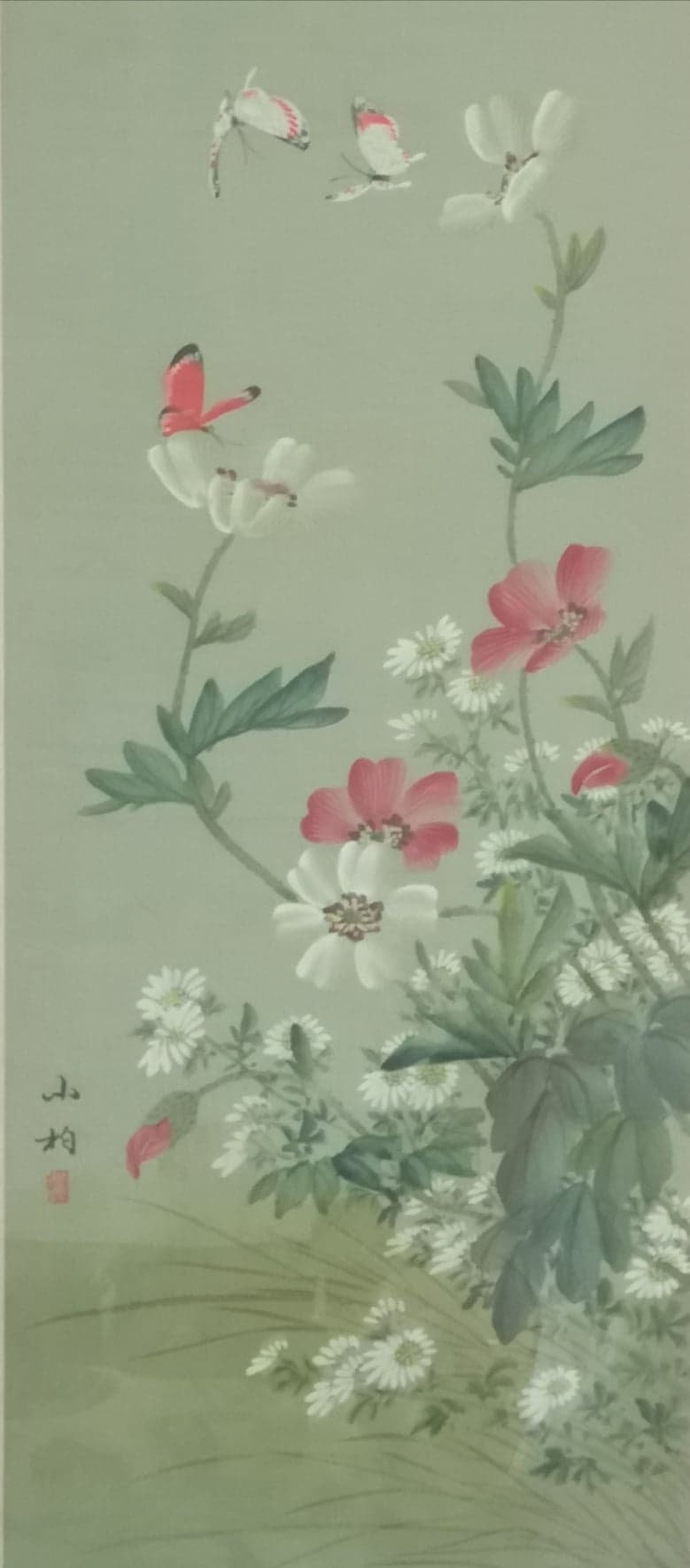 Pair of Chinese Silk Paintings, Flowers and Butterflies, Ca. 1940's Etsy UK
