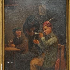 Manner Of ADRIAEN BROUWER Three Peasants Signed Oil On Copper, Dutch School Early 19th Century image 3