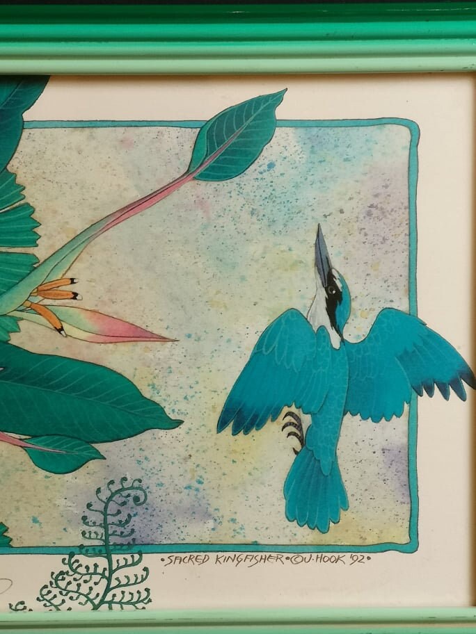 絵画J・HOOK KINGFISHER IN AN EXOTTC GARDEN（Kingfisher with