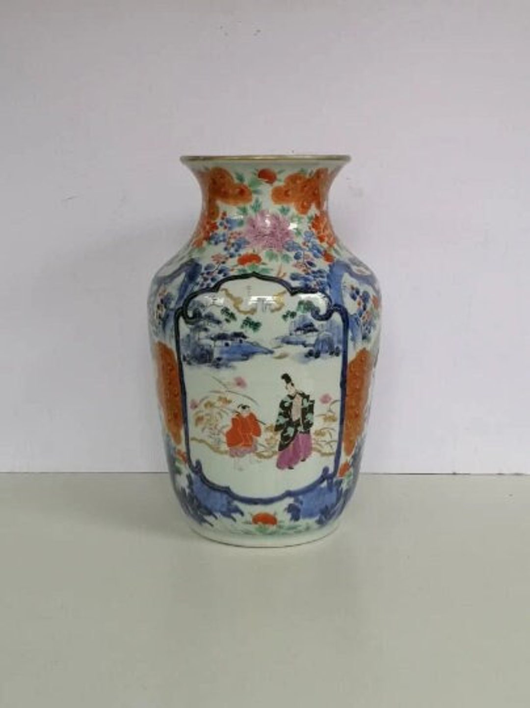 A Large Antique Japanese Kutani Vase With Samurai and Peacock Etsy