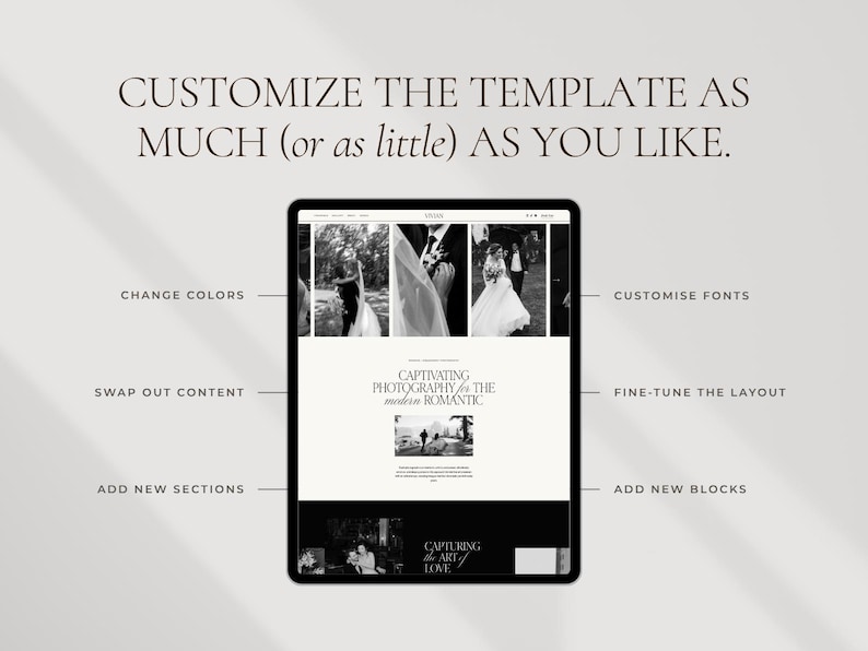 Squarespace website-sjabloon: Portfolio voor bruidsfotografen, familiefotografen, elegante evenementenplanning afbeelding 18
