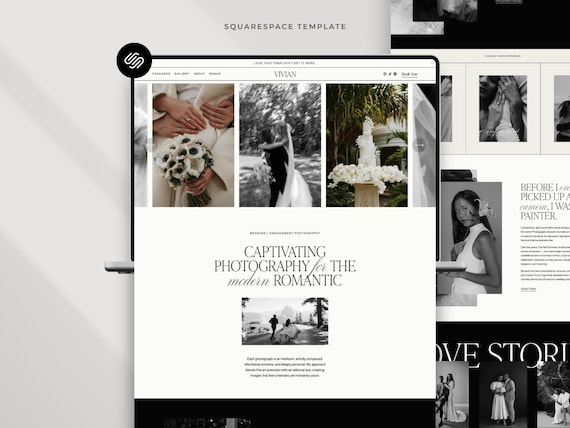 Squarespace Website Template: Wedding Photographer Portfolio, Family Photographer, Elegant Event Planning