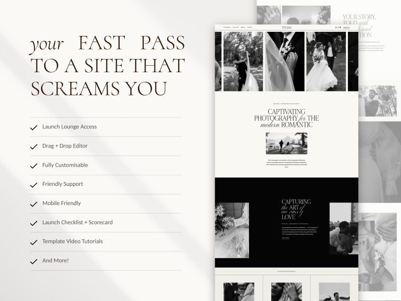 Squarespace website-sjabloon: Portfolio voor bruidsfotografen, familiefotografen, elegante evenementenplanning afbeelding 15