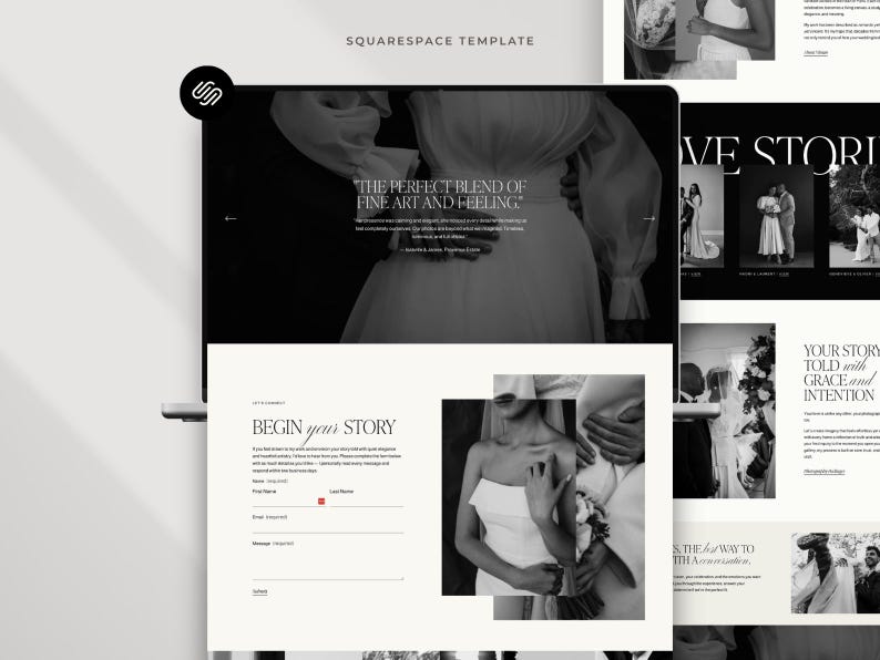 Squarespace website-sjabloon: Portfolio voor bruidsfotografen, familiefotografen, elegante evenementenplanning afbeelding 3