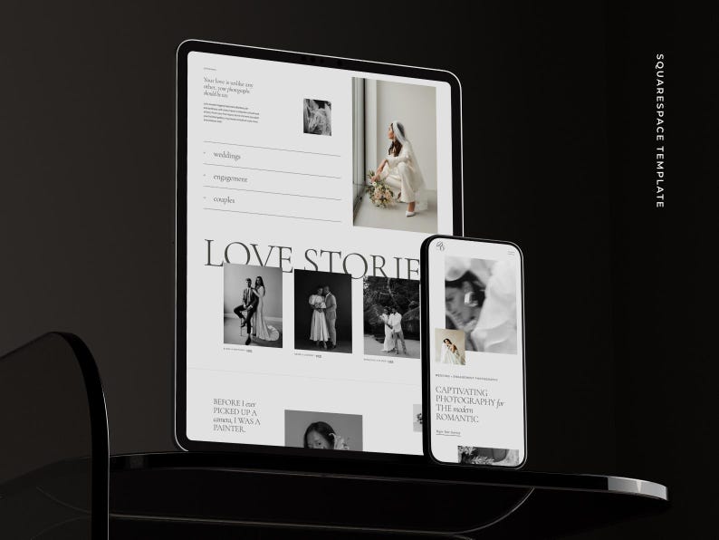 Squarespace website-sjabloon: Portfolio voor bruidsfotografen, familiefotografen, elegante evenementenplanning afbeelding 8