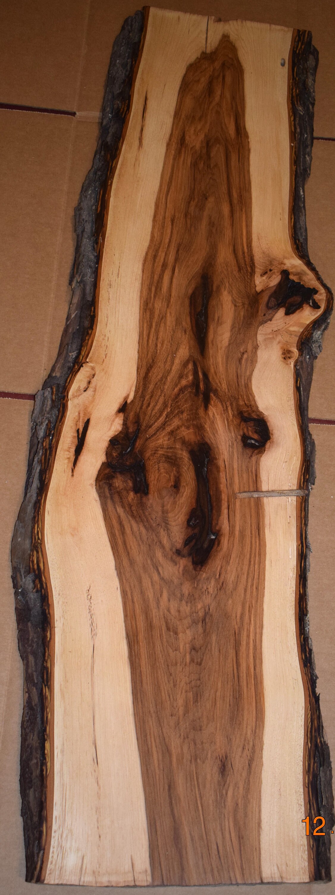 Live Edge HICKORY Slab. 48 X 12 X 1 1/2. LOADED W CHARACTER. Bench