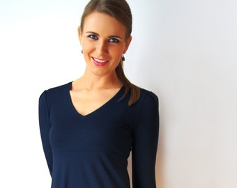Dress AVA V-neck long sleeve night blue figure-cheap A-line length of your choice