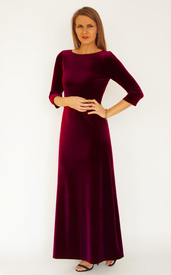 a line red velvet dress Maxi Long Red Velvet Formal Evening Dress with Side Slit TS2602 Red / Size 4