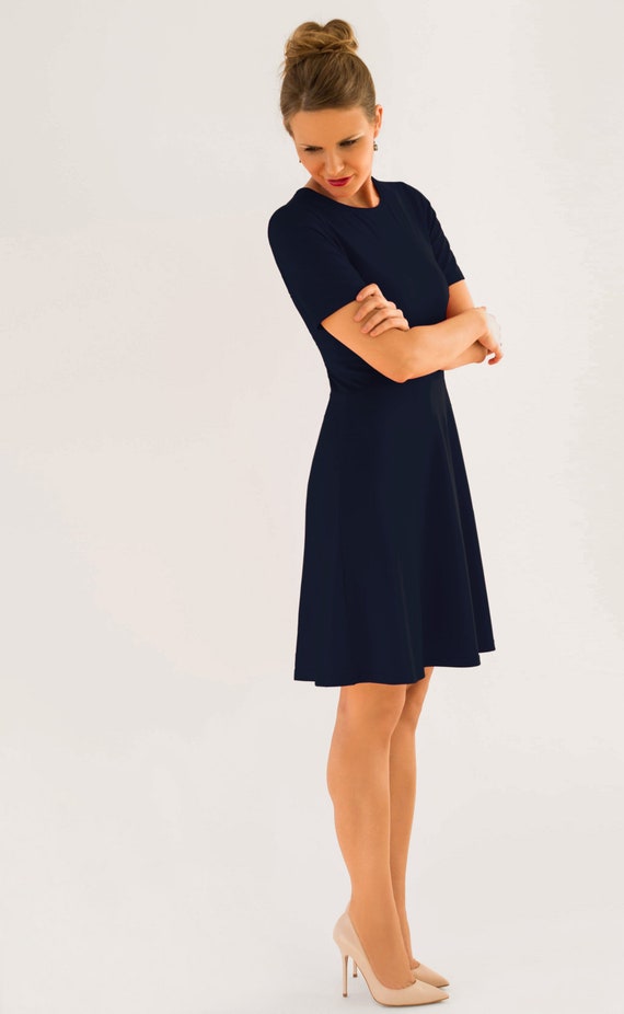 Sweep and Hero Skater Dress Short Sleeve Midnight Blue X Line Length of  Choice - Etsy Canada