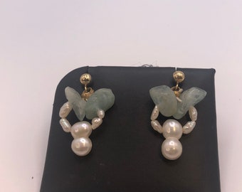 PEARL And AQUA "ONE of a Kind" Handcrafted Earrings