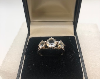 ENGAGEMENT Ring or WEDDING Band with 3 Cubic Zirconias Sterling  Size 7