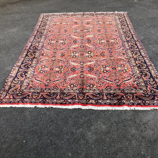 Turkish Large Rug | Red rug | Large rug vintage | Livingroom rug | Oushak Rug | Diningroom rug|6.3 x 9.3 ft | Oushak large rug |Bohemian rug