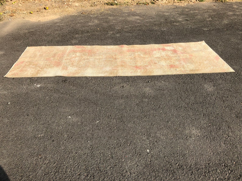 Pastel runner rug Anatolian runner rug wool rug 3 x 8.9 feet |Oushak Runner Rug |Beige runner Distressed runner hallway runner rug