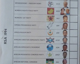 NELSON MANDELLA Republic Of South Africa original authentic numbered election ballot from 1994