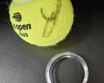 JANNICK SINNER Autographed 2023 dated Us Open tennis ball plus free  handmade ball stand.