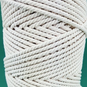 Cotton Cord 4 mm /100 m Natural Rope Twisted for Macrame