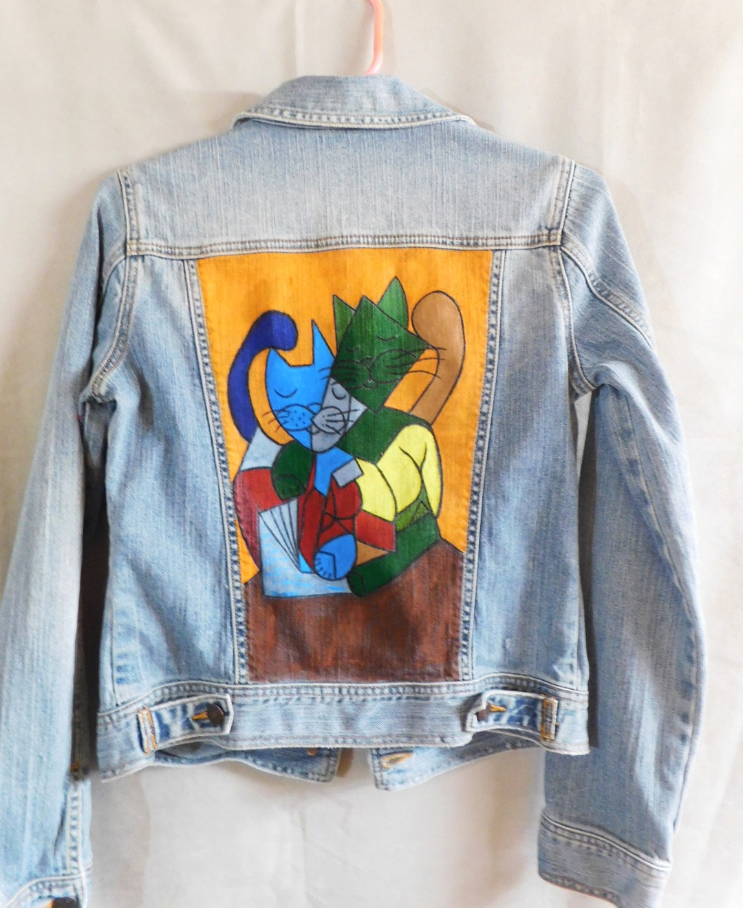 Cats Denim Jacket for Teen Girls, Abstract Cats Streetwear Jackets