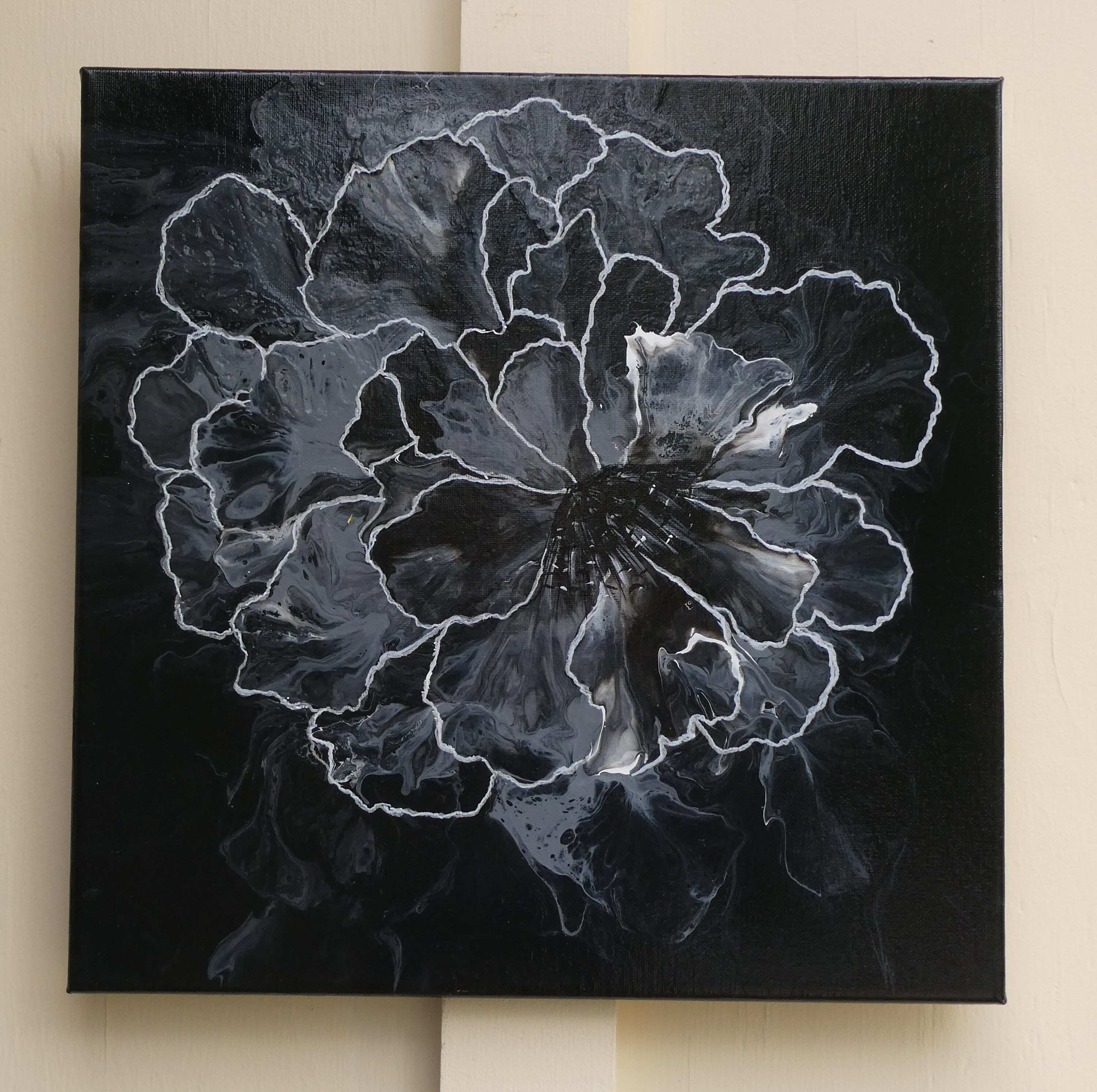 Black and white acrylic floral bloom painting original modern Etsy