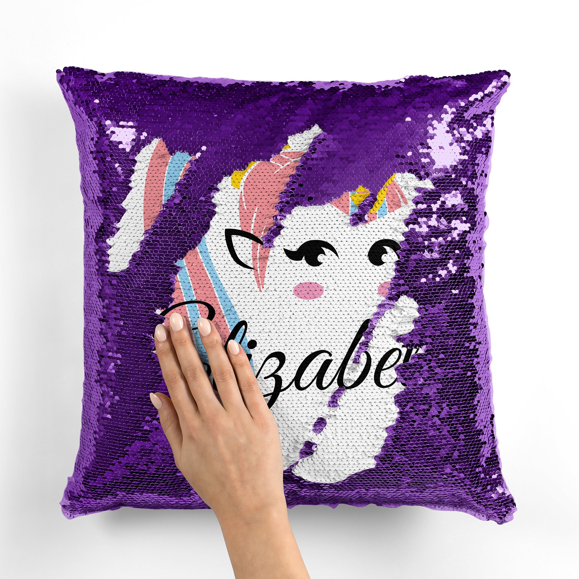 Unicorn Sequin Pillow Personalized Reversible Sequins Pillow Etsy