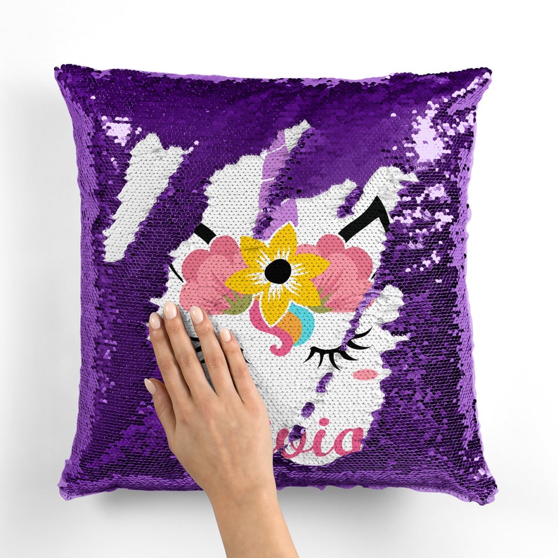 Personalized Unicorn Face Sequin Pillow Reversible Sequins | Etsy