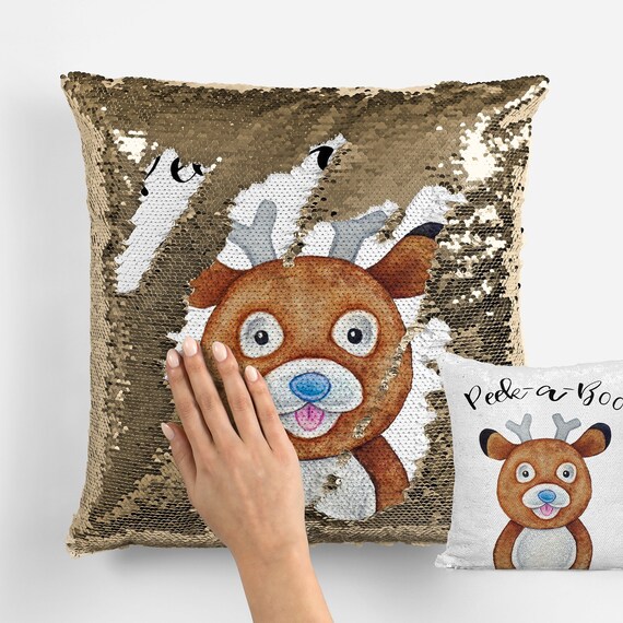 Peek A Boo Deer Pillow Reversible Sequins Mermaid Pillow Etsy