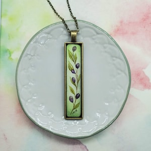 Hand Painted Pendant - Olive Branch Original Micro Watercolor - Antique Bronze Pendant  - Resin Sealed Pendant - Unique Pendant