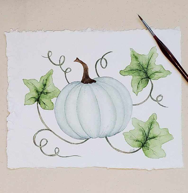 Original Watercolor Silver Pumpkin Artwork Fall Wall Art Fall Decor image 2